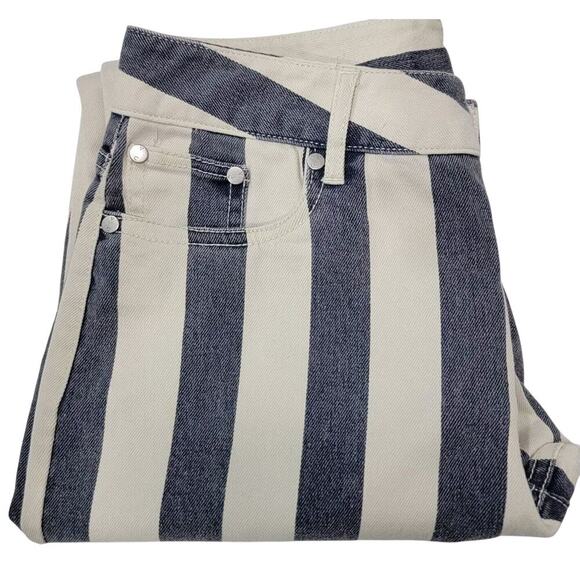 Vince Camuto Jeans Womens 2 Striped Navy White Five Pocket Skinny Retro Preppy - Picture 1 of 16
